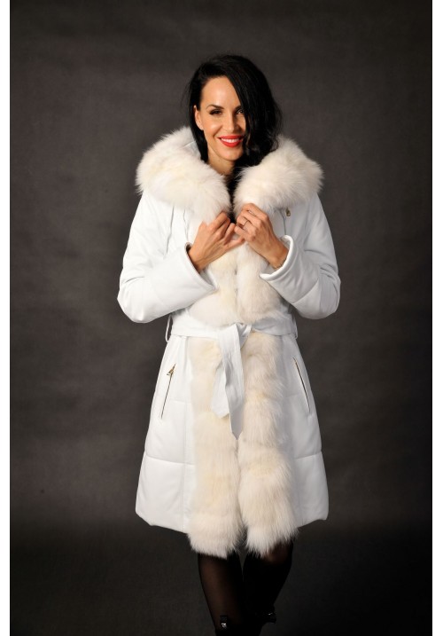 Dámsky kožený kabát s pravou kožušinou FL1 white